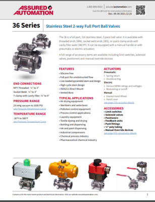 ASSURED 36 CATALOG 36 SERIES: STAINLESS STEEL W-WAY FULL PORT BALL VALVE